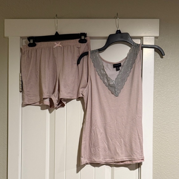 GAP Other - Tahari Pink Striped Lace Trim Pajama Set